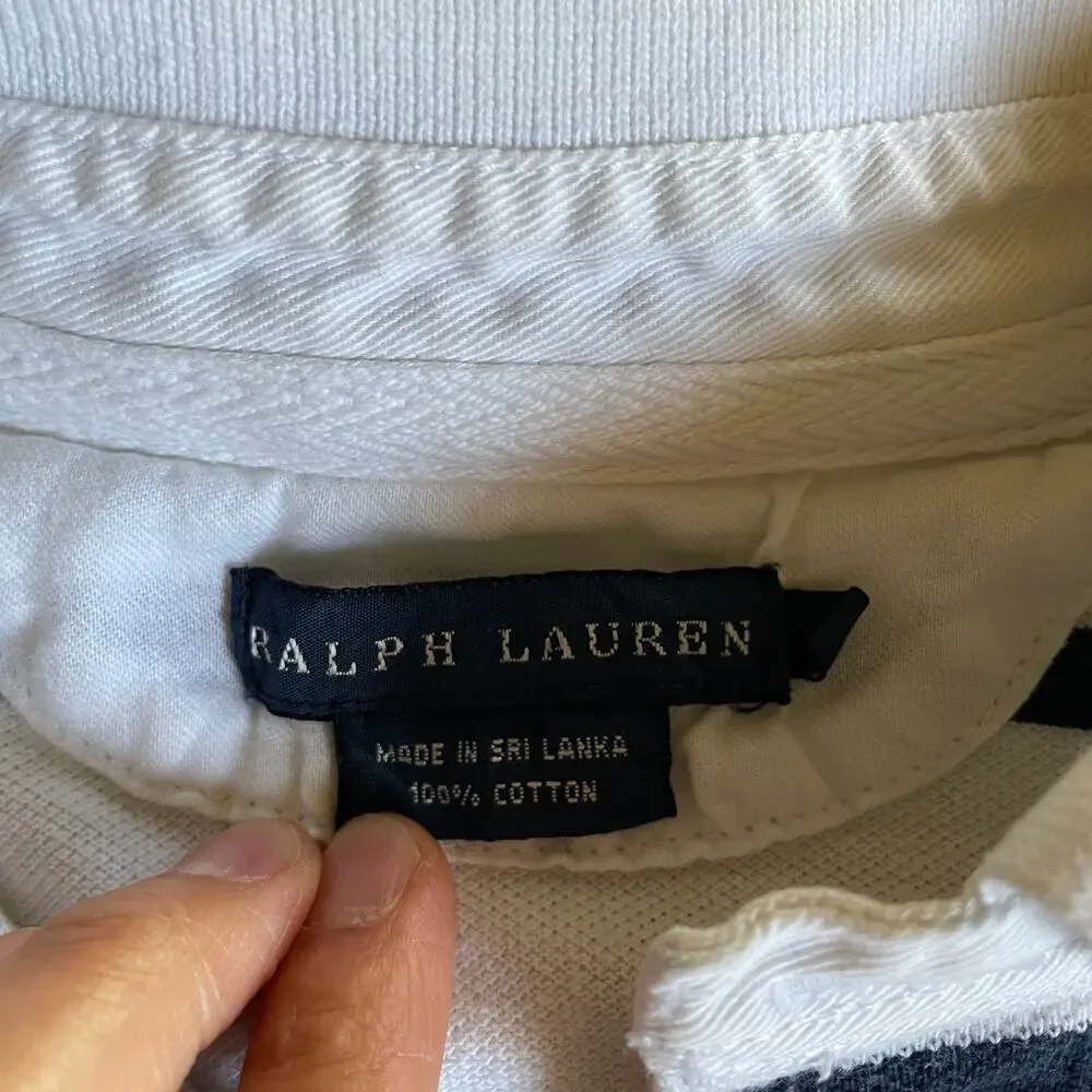 Vintage Ralph Lauren Gold Crest Striped Polo Shirt Boys Youth Small 90s Y2K Blue